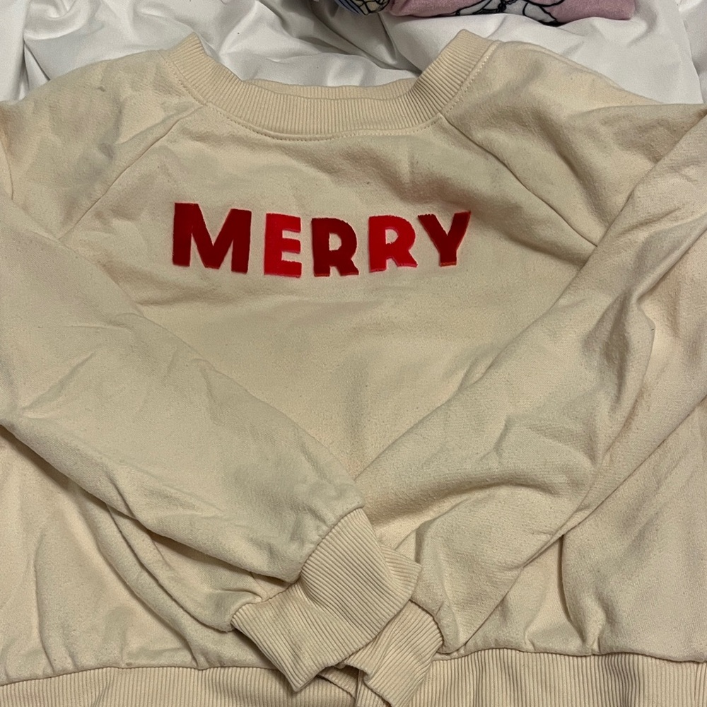 Cat & Jack Cream Sweater with Red 'Merry'